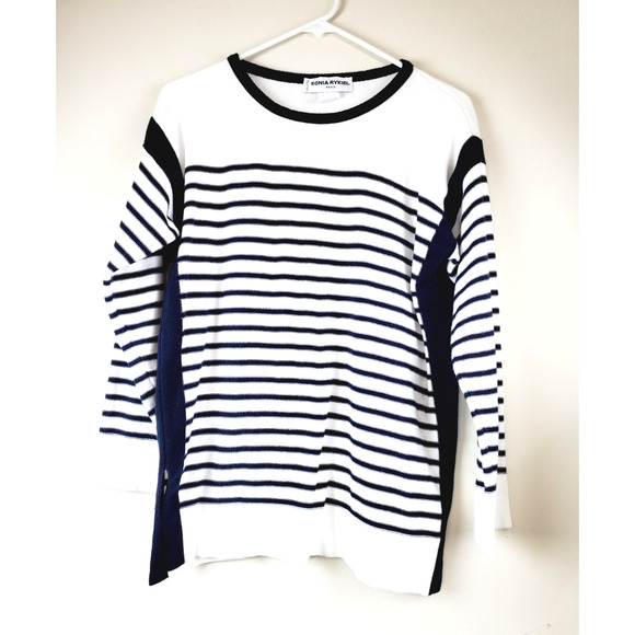 Sonia Rykiel Paris DESIGNER Womens 40 Sweater Blue & White Striped French Cotton - Picture 9 of 9